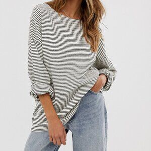 AllSaints Adelise stripe long sleeve top in white